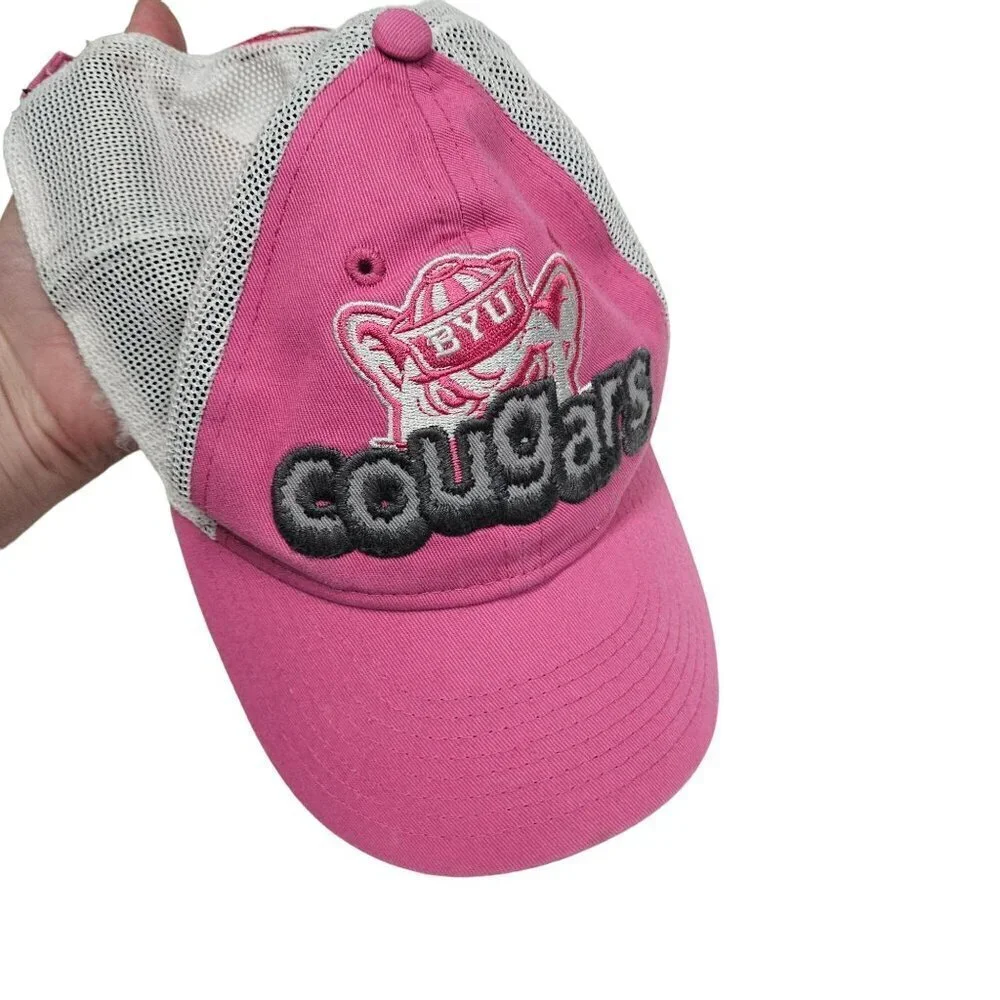 BYU Cougars Youth Trucker Hat Pink Mesh Back Embroidered New Era FLAWED‎